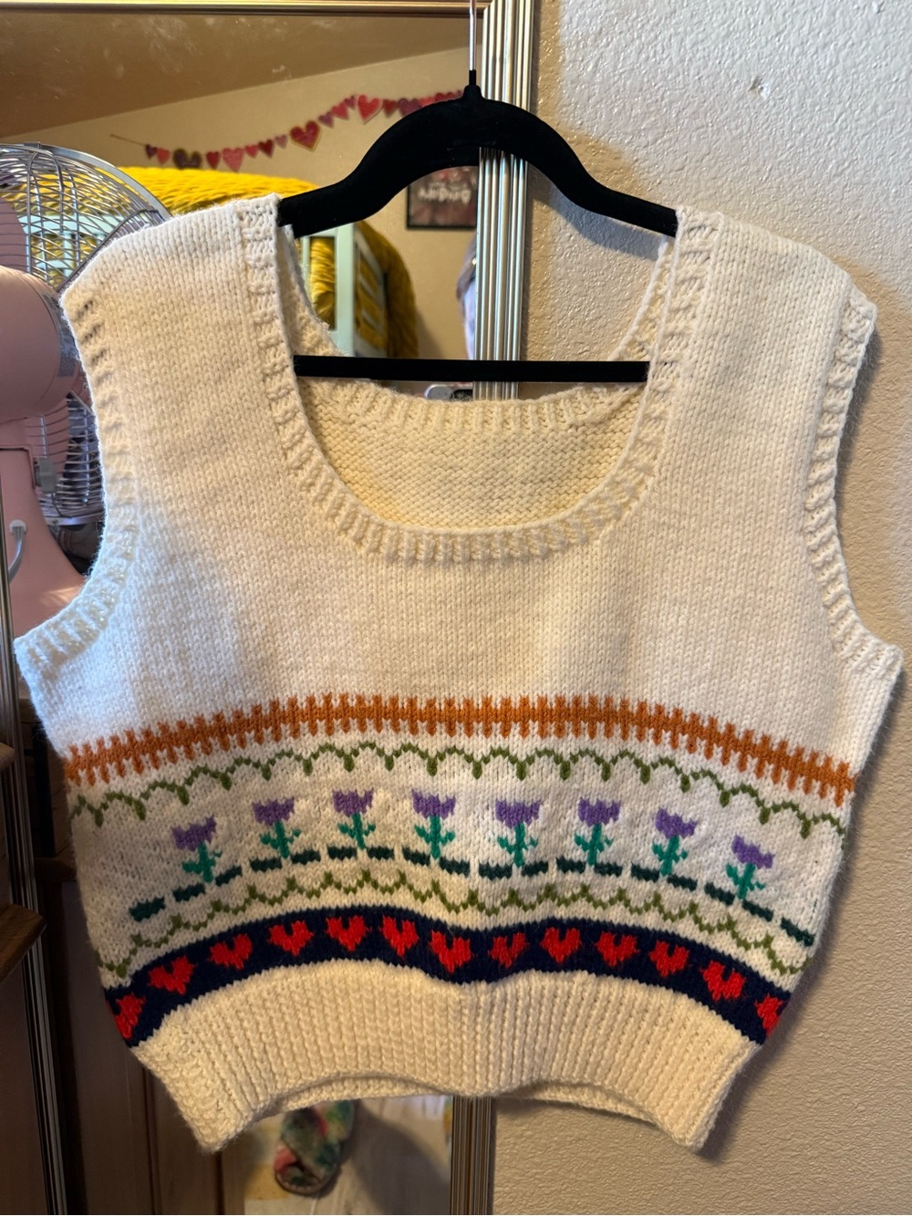 Cream Knit Floral Fair Isle Sweater Vest